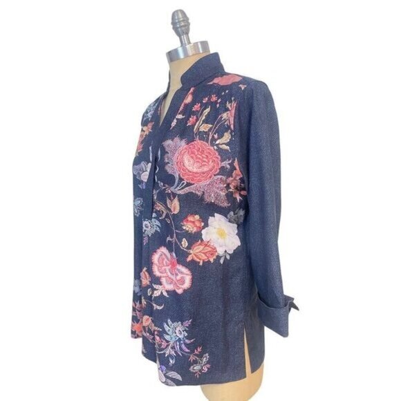 Chico's No-Iron Stretch Flower Print Tunic Blouse Top 0.5 size 4 6 - Picture 4 of 7